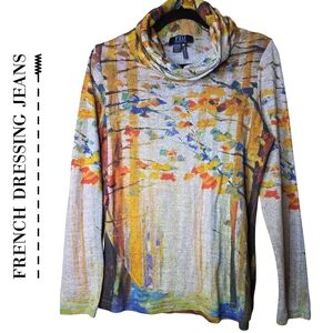 French Dressing Jeans Artistic Multicolor Cowl Neck Sweater